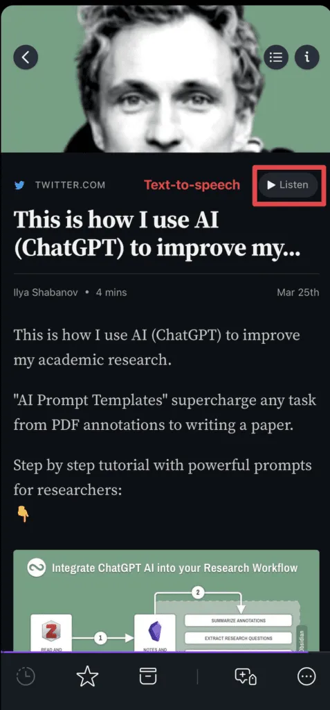 手機版本 Reader 可開啟朗讀功能