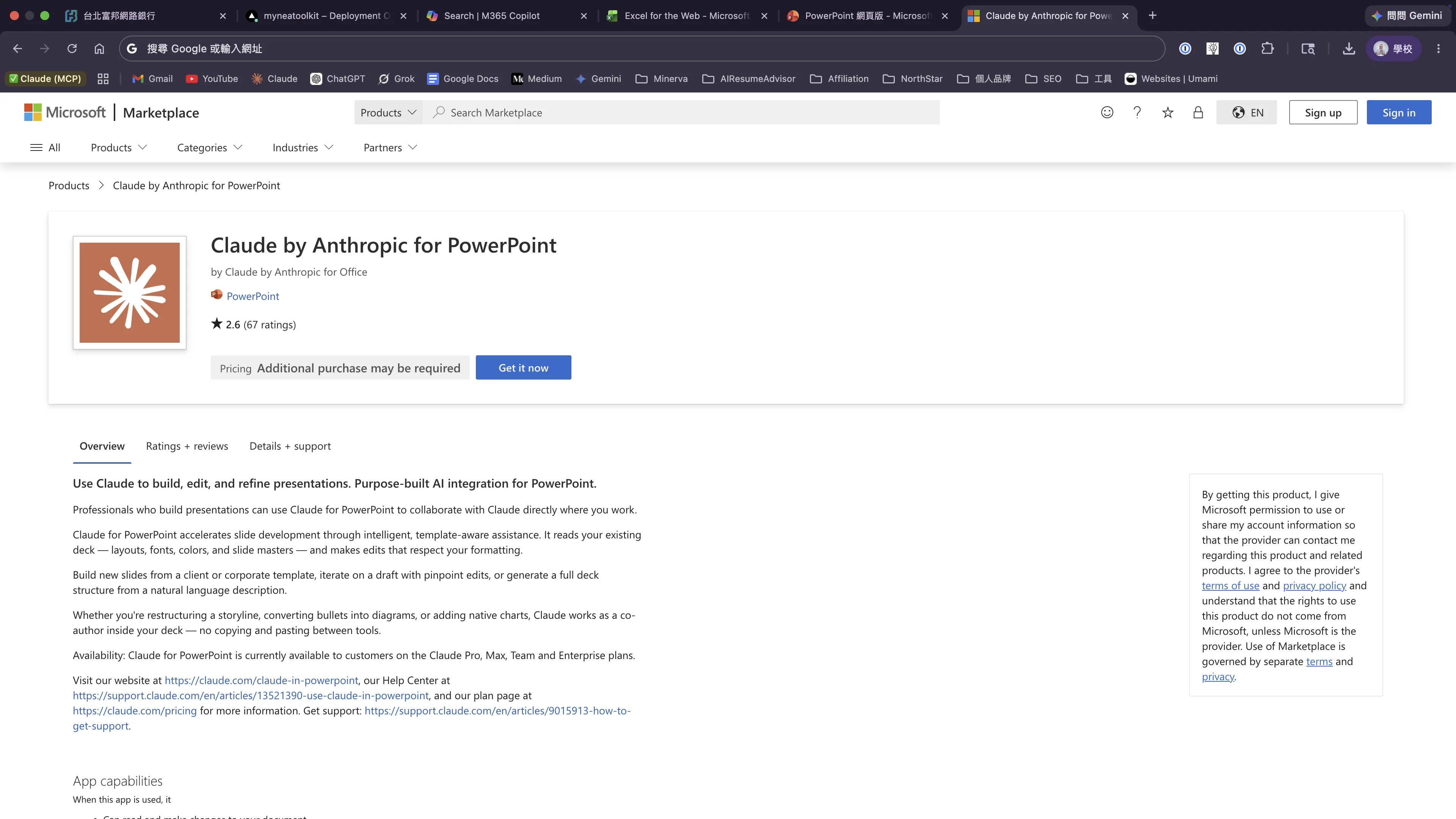 Microsoft Marketplace — Claude by Anthropic for PowerPoint
